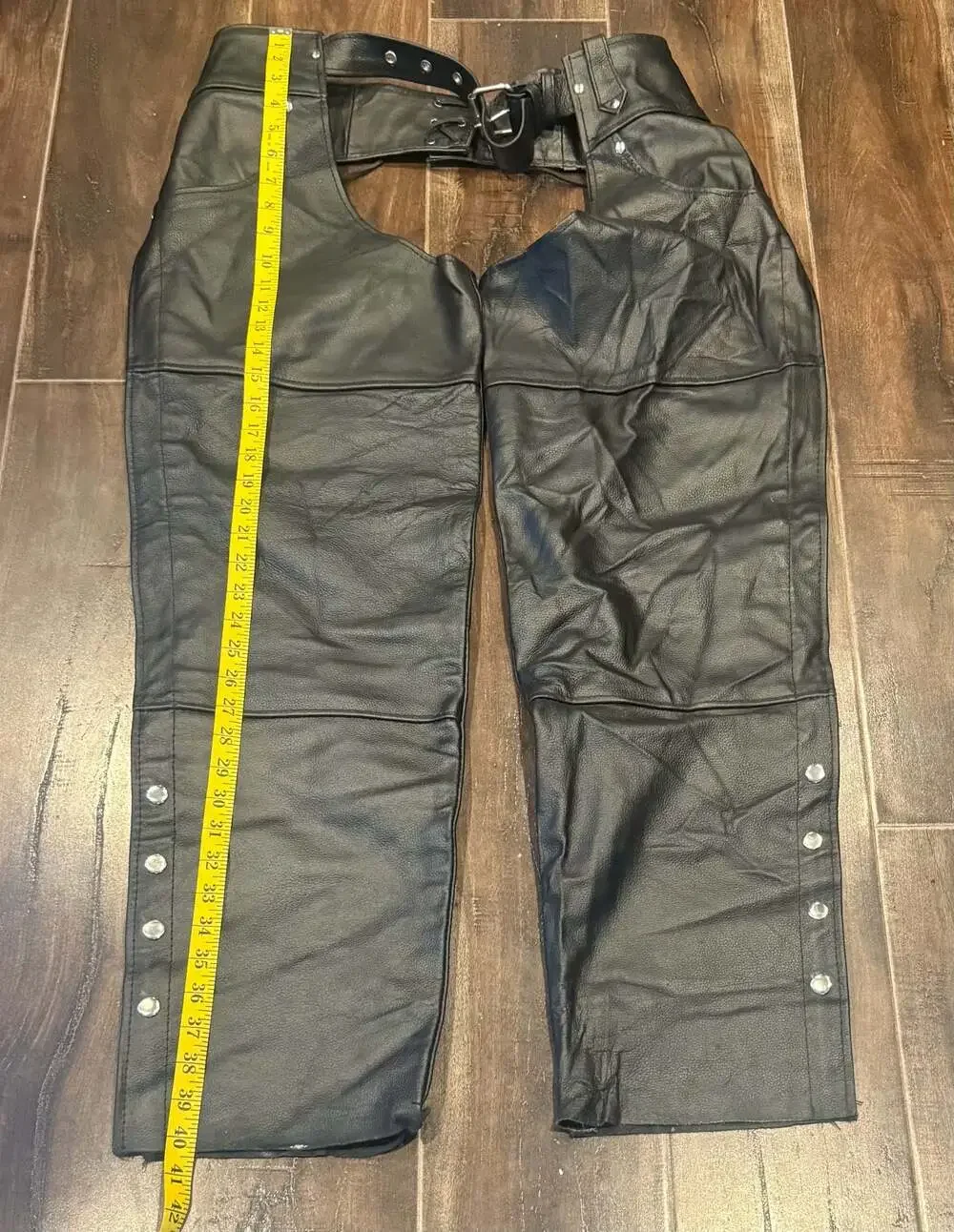 Alpha Cycle Gear Black Leather Motorcycle Chaps